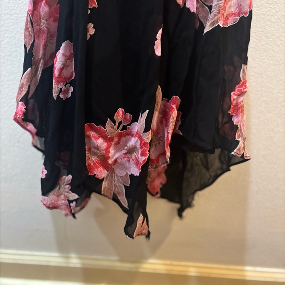 Vintage Whimsigoth Boho Fairycore Black Floral Fringe Chiffon Dress Beaded - Picture 8 of 15